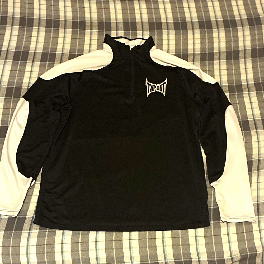 Tapout Men’s Athletic Fit 1/4 Zip Colorblock Mock Neck Top M Black/White